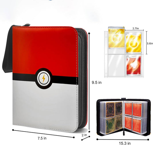 Trading Card Binder 4 Pockets, Collection Card Album Sleeves for Baseball Yugioh MTG Cards, Collectable Sports Card Binder Storage Protection, 50 Pages Put up to 400 Cards (Red)