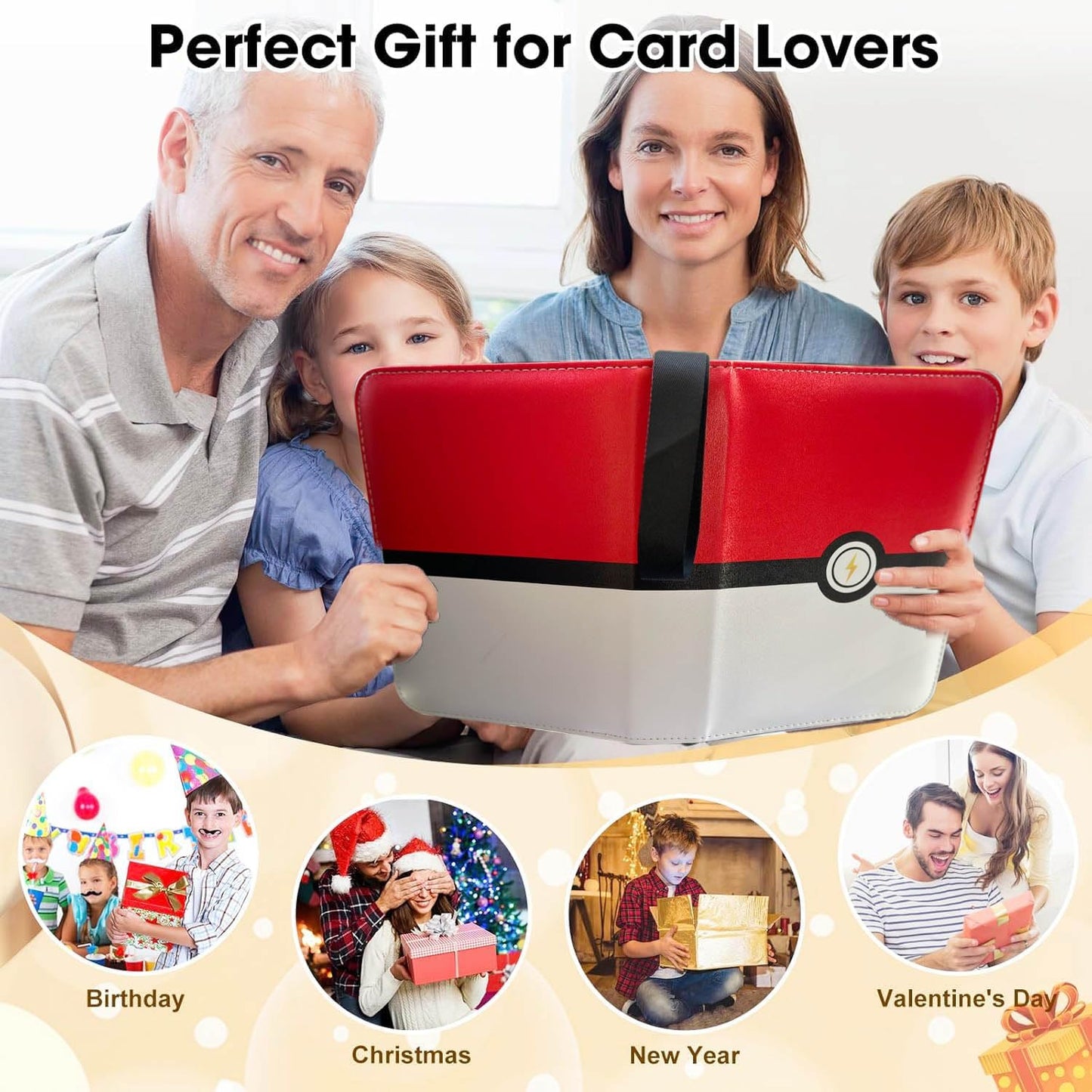 Trading Card Binder 4 Pockets, Collection Card Album Sleeves for Baseball Yugioh MTG Cards, Collectable Sports Card Binder Storage Protection, 50 Pages Put up to 400 Cards (Red)