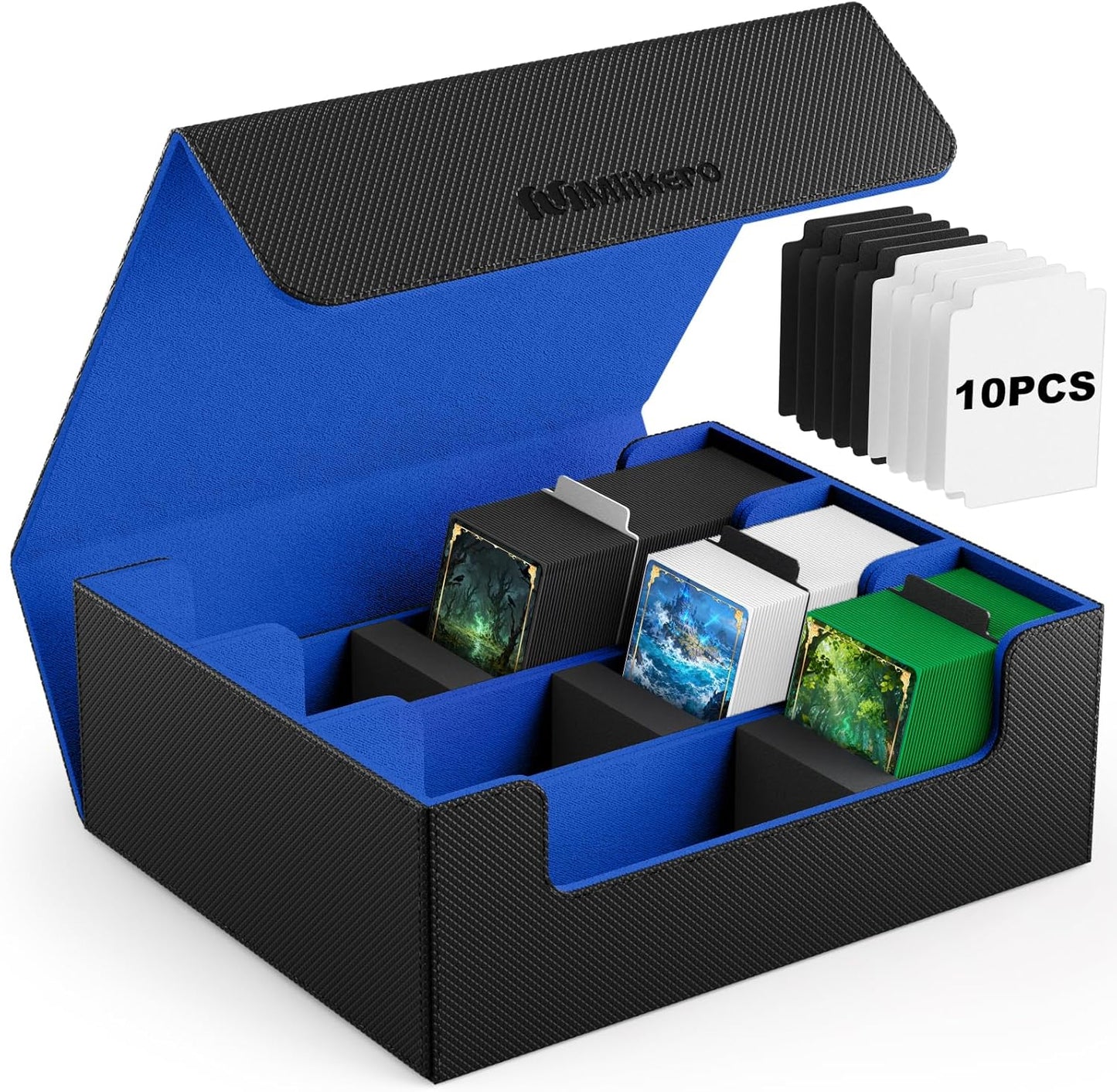 Mlikero Card Deck Case for Trading Cards 1800+, Trading Card Storage Box with 10 Dividers and 3 Foam Stoppers, Leather Magnetic Closure Commander Deck Box Fit for YuGiOh, MTG and Sport Cards
