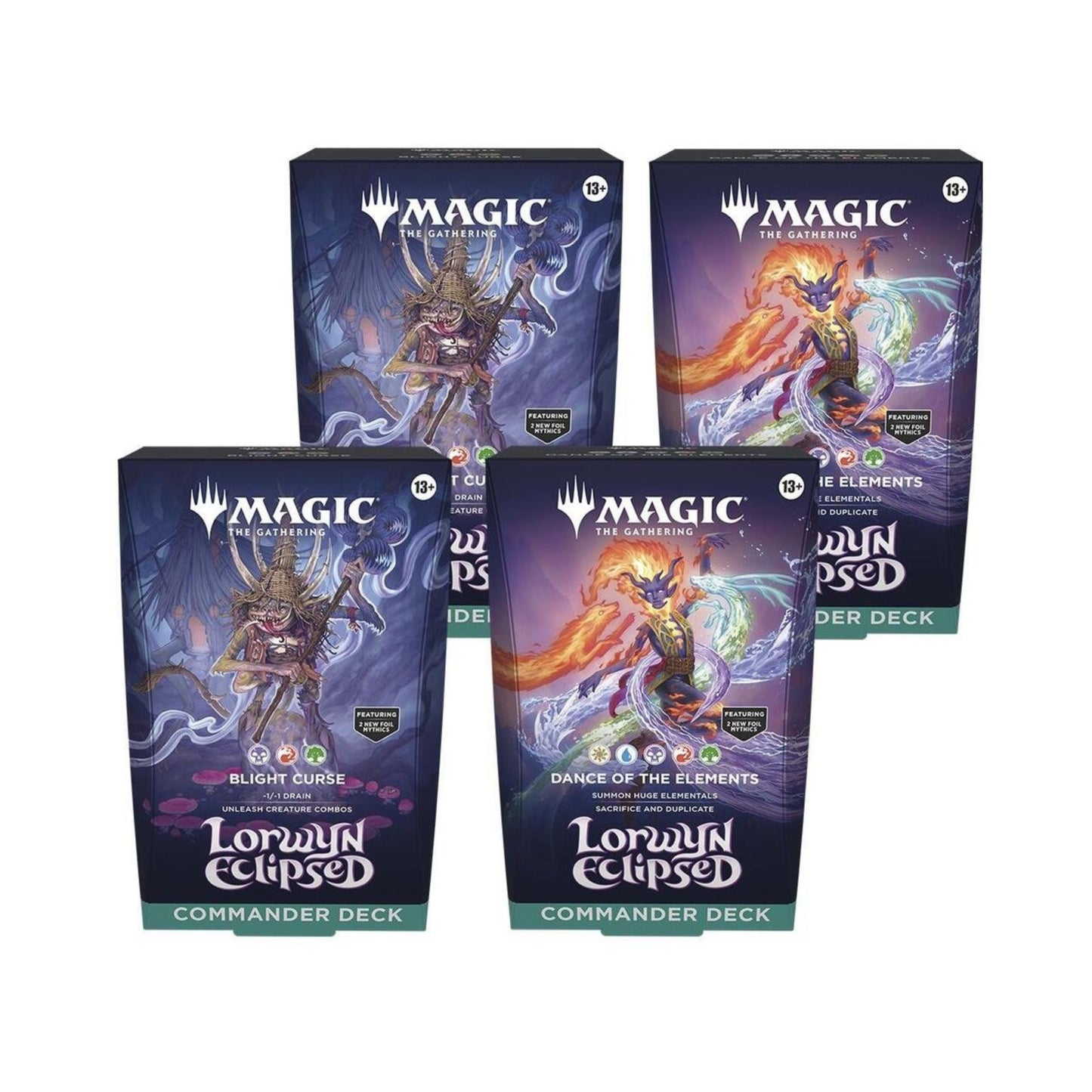Magic: The Gathering Lorwyn Eclipsed - Commander Deck Set of 4 (2 Blight Curse and 2 Dance Of The Elements) - Estimated Arrival: Jan. 2026 (PRE-ORDER)