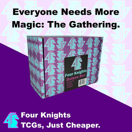Four Knights MTG Deluxe Collection Booster Box - 1000+ Assorted C/UC Cards with 30 Rares, 30 Foils, and 5 Mythics - Limited Duplicates - Compatible with Magic