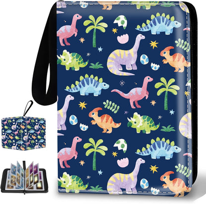 Collectible Trading Card Binder, 400 Card Holders with 50 Removable Sleeves, Portable 4 Pocket Trading Card Collection Albums for Photocard kpop MTG/TCG Game Sports Cards，Funny Dinosaur Bones