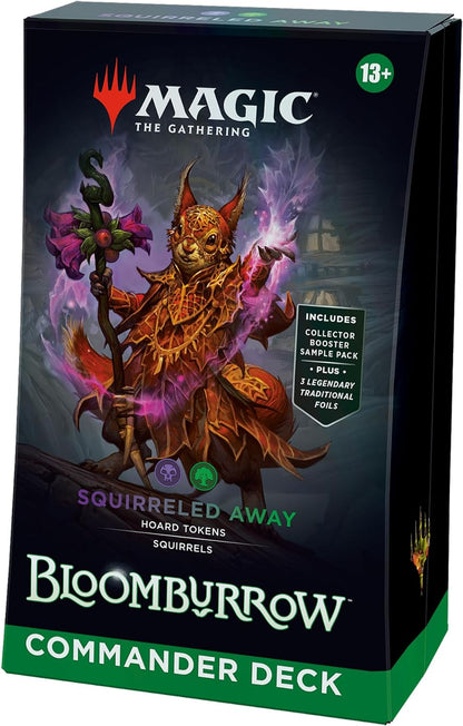 Magic: The Gathering Bloomburrow Commander Deck - Squirreled Away (100-Card Deck, 2-Card Collector Booster Sample Pack + Accessories)