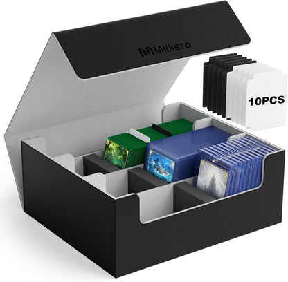 Mlikero Card Deck Case for Trading Cards 1800+, Trading Card Storage Box with 10 Dividers and 3 Foam Stoppers, Leather Magnetic Closure Commander Deck Box Fit for YuGiOh, MTG and Sport Cards