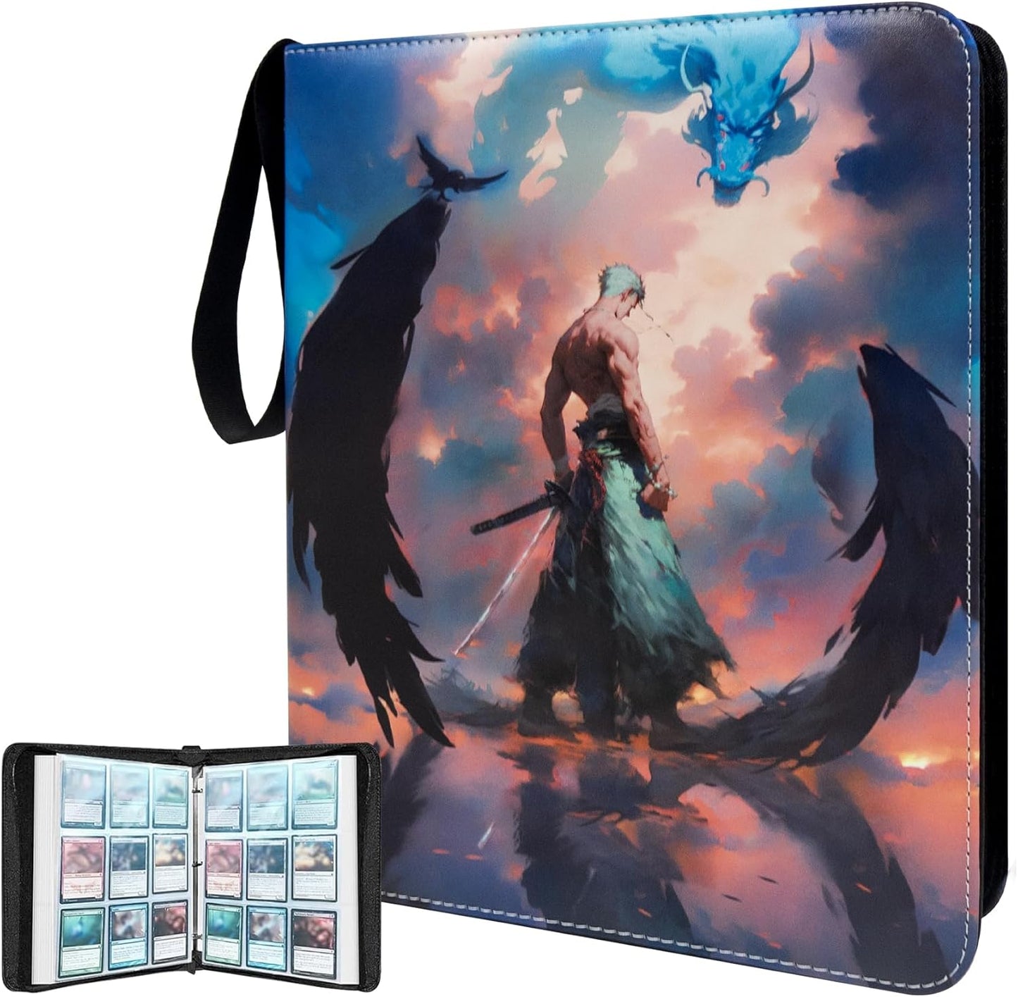 Anime Trading Card Binder for Dragon Cards, 4 Pocket with 50 Sleeves up to 400 Cards TCG Card Binder, Waterproof Card Storage Book, Cards Display Case