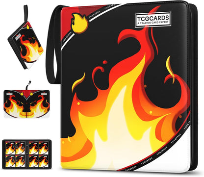 Trading Card Binder 4 Pocket,400 Pocket Card Collection Binder with 50 Removable Sleeves,PU Waterproof Top Card Book,3-Ring Zipper Collectible Trading Card Album for MTG/TCG/Card Holder Gift(Blue)