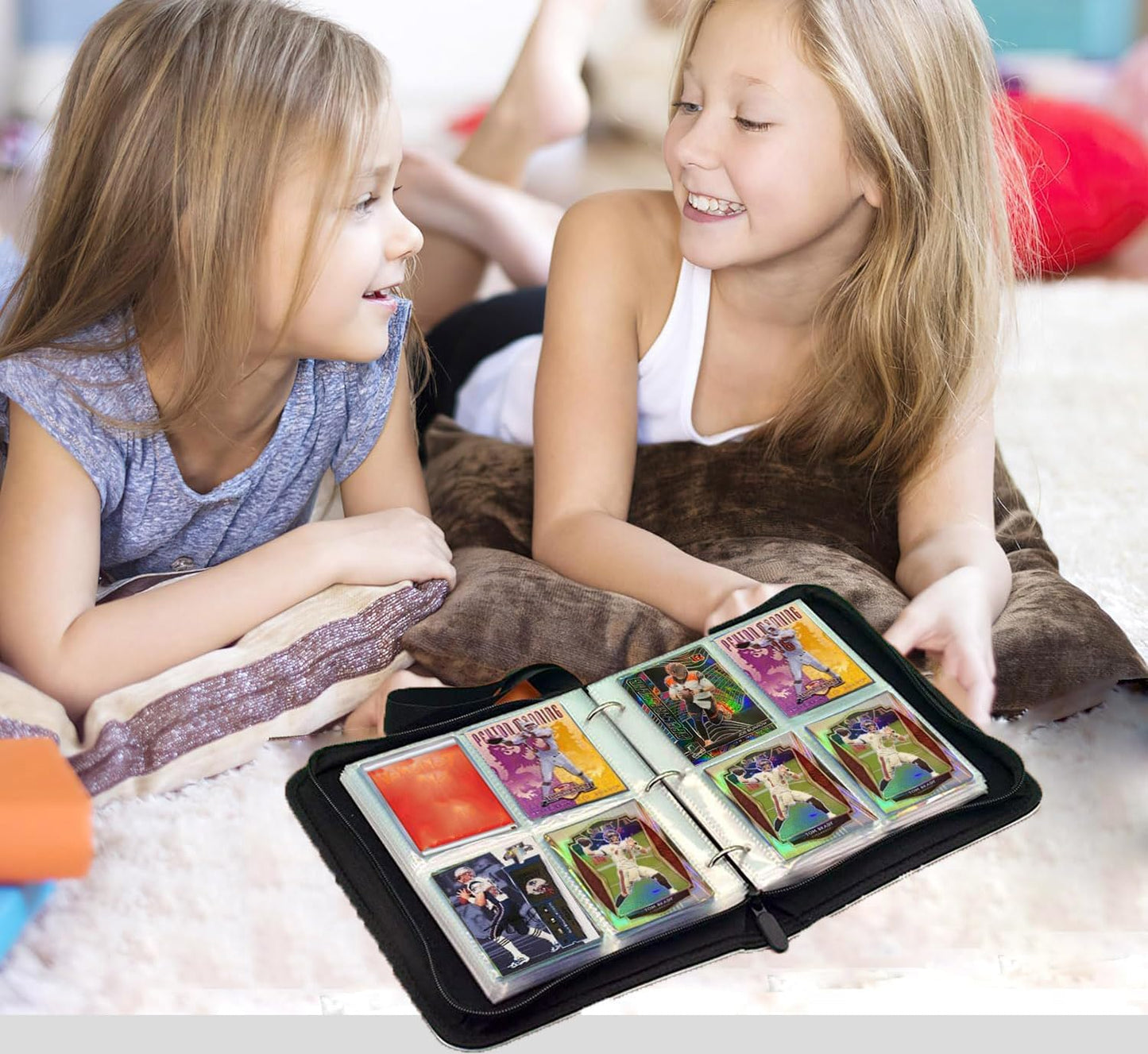 Trading Card Binder 4 Pockets, Collection Card Album Sleeves for Baseball Yugioh MTG Cards, Collectable Sports Card Binder Storage Protection, 50 Pages Put up to 400 Cards (Red)