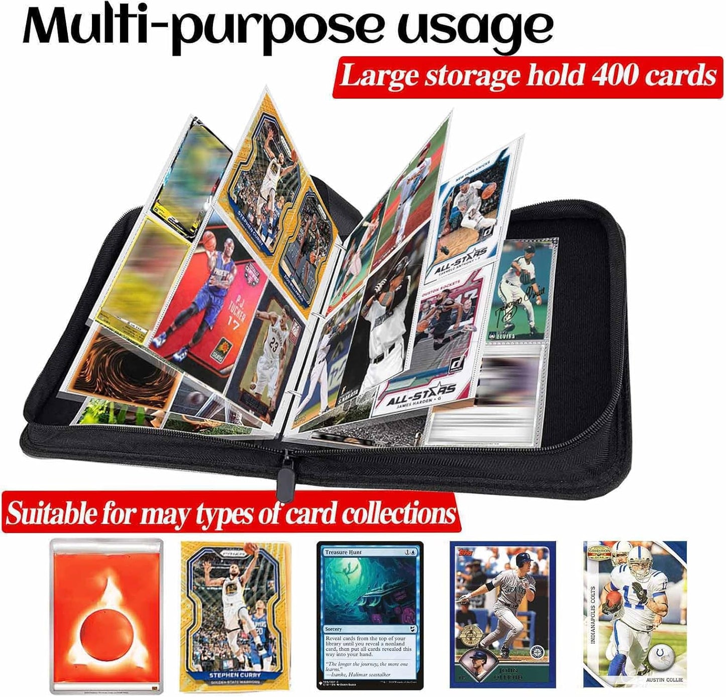 Trading Card Binder 4 Pockets, Collection Card Album Sleeves for Baseball Yugioh MTG Cards, Collectable Sports Card Binder Storage Protection, 50 Pages Put up to 400 Cards (Red)