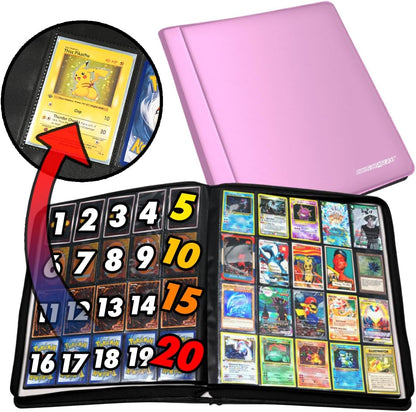 1280+ Cards 20 Pocket Card Binder Collector Card Album - Pages Compatible with Pokemon Cards, Sports Cards, Yugioh, MTG and Other TCG - Trading Card Sleeve with Side Loading Pockets (White/Red)