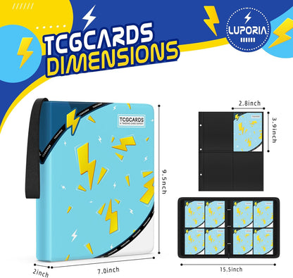 Trading Card Binder 4 Pocket,400 Pocket Card Collection Binder with 50 Removable Sleeves,PU Waterproof Top Card Book,3-Ring Zipper Collectible Trading Card Album for MTG/TCG/Card Holder Gift(Blue)