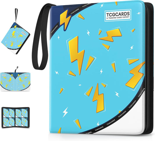 Trading Card Binder 4 Pocket,400 Pocket Card Collection Binder with 50 Removable Sleeves,PU Waterproof Top Card Book,3-Ring Zipper Collectible Trading Card Album for MTG/TCG/Card Holder Gift(Blue)