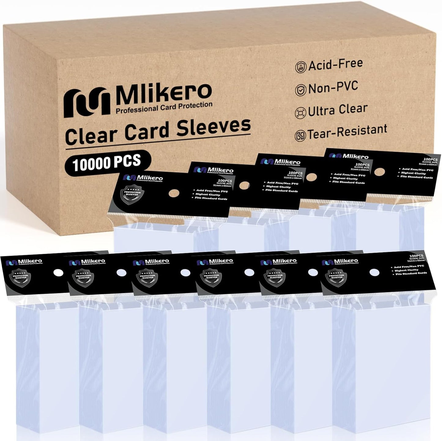 Mlikero 600 Count Card Sleeves, Clear Soft Trading Card Sleeves, Polypropylene (PP), Fit for MTG, TCG, Baseball, Football, Game Cards