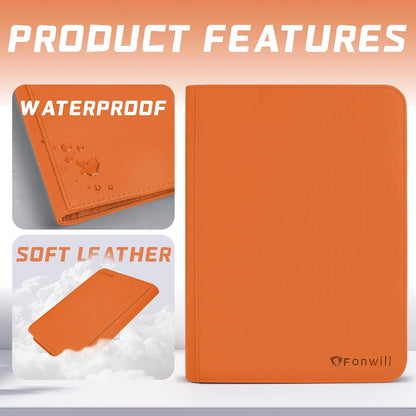 Trading Card Binder 9 Pocket, 360 Pockets Trading Card Holder Book, Premium PU Cover Zip Folder Binder, Side Loading Carrying Case Binder Album for TCG, MTG,Sports Cards, Game Cards (Orange-1)