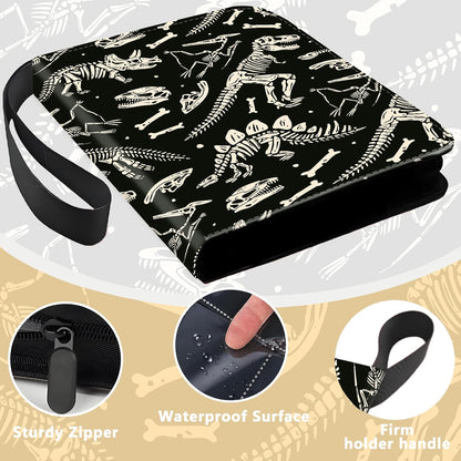 Collectible Trading Card Binder, 400 Card Holders with 50 Removable Sleeves, Portable 4 Pocket Trading Card Collection Albums for Photocard kpop MTG/TCG Game Sports Cards，Funny Dinosaur Bones
