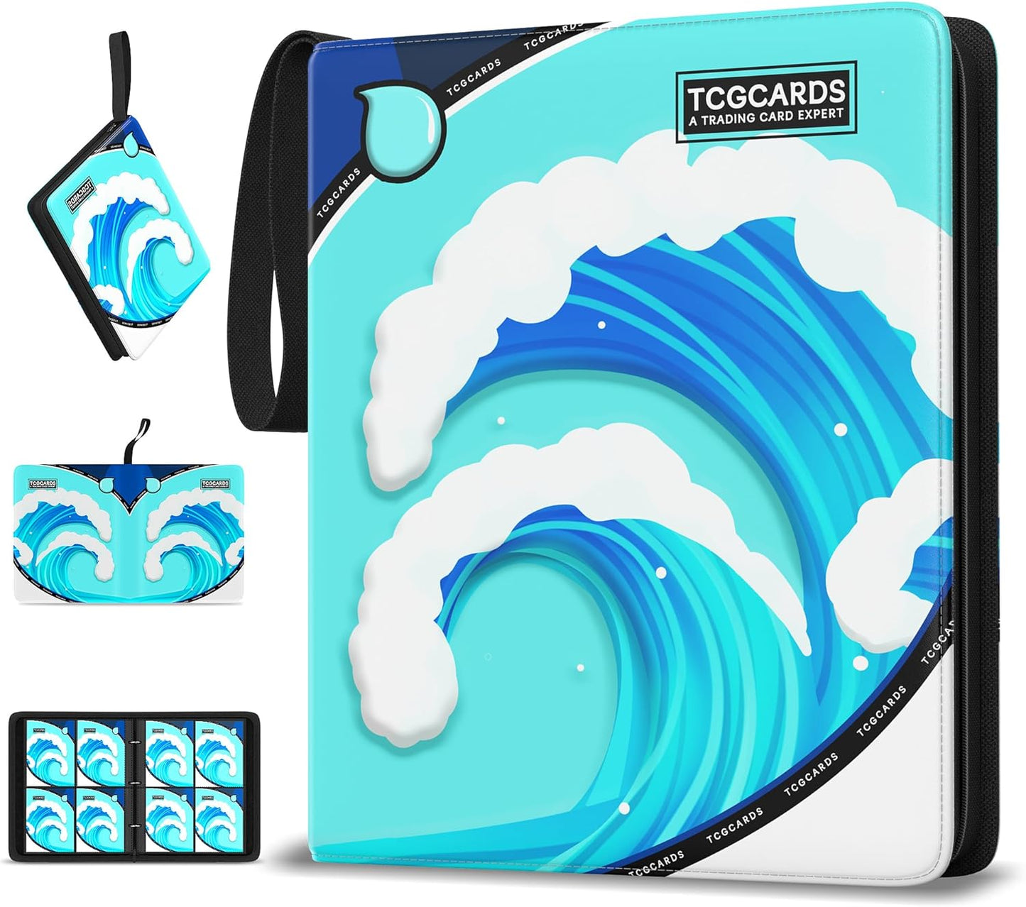 Trading Card Binder 4 Pocket,400 Pocket Card Collection Binder with 50 Removable Sleeves,PU Waterproof Top Card Book,3-Ring Zipper Collectible Trading Card Album for MTG/TCG/Card Holder Gift(Blue)