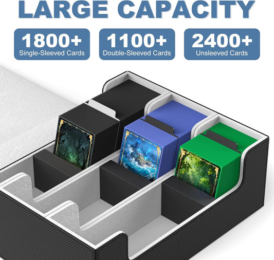 Mlikero Card Deck Case for Trading Cards 1800+, Trading Card Storage Box with 10 Dividers and 3 Foam Stoppers, Leather Magnetic Closure Commander Deck Box Fit for YuGiOh, MTG and Sport Cards