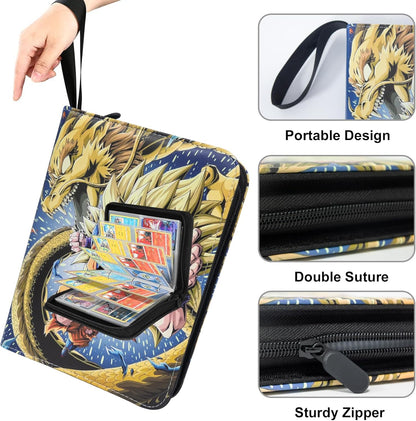 Anime Trading Card Binder for Dragon Cards, 4 Pocket with 50 Sleeves up to 400 Cards TCG Card Binder, Waterproof Card Storage Book, Cards Display Case