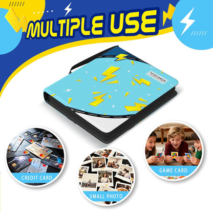 Trading Card Binder 4 Pocket,400 Pocket Card Collection Binder with 50 Removable Sleeves,PU Waterproof Top Card Book,3-Ring Zipper Collectible Trading Card Album for MTG/TCG/Card Holder Gift(Blue)