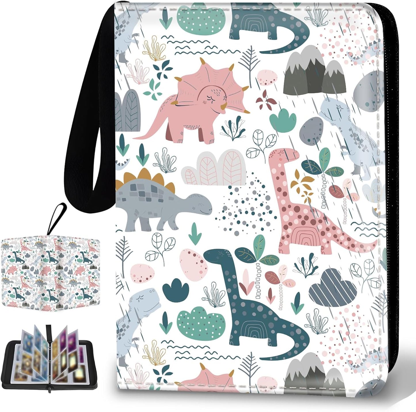 Collectible Trading Card Binder, 400 Card Holders with 50 Removable Sleeves, Portable 4 Pocket Trading Card Collection Albums for Photocard kpop MTG/TCG Game Sports Cards，Funny Dinosaur Bones