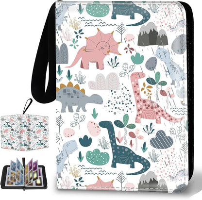 Collectible Trading Card Binder, 400 Card Holders with 50 Removable Sleeves, Portable 4 Pocket Trading Card Collection Albums for Photocard kpop MTG/TCG Game Sports Cards，Funny Dinosaur Bones