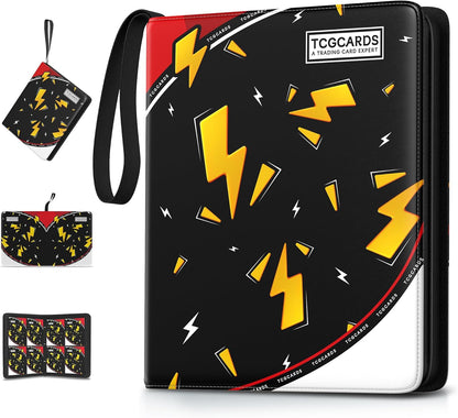 Trading Card Binder 4 Pocket,400 Pocket Card Collection Binder with 50 Removable Sleeves,PU Waterproof Top Card Book,3-Ring Zipper Collectible Trading Card Album for MTG/TCG/Card Holder Gift(Blue)