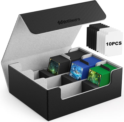 Mlikero Card Deck Case for Trading Cards 1800+, Trading Card Storage Box with 10 Dividers and 3 Foam Stoppers, Leather Magnetic Closure Commander Deck Box Fit for YuGiOh, MTG and Sport Cards