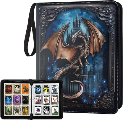 9 Pocket Trading Card Binder 1008 Cards Collection Albums with 56 Removable Sleeves Card Book Holder Premium Leather Collection Storage Binders Compatible with TCG MTG Sport Cards(Dragon)