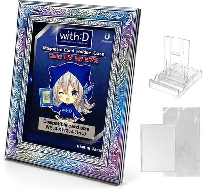 amazdone with:D Magnetic Card Display Case 35PT, UV Protection Acrylic Trading Card Holder with Inner Case, Premium Japanese Design for TCG & Sports Cards (Antique Rainbow)