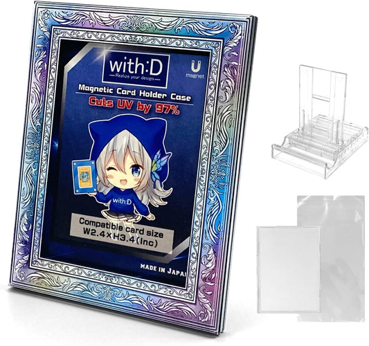 amazdone with:D Magnetic Card Display Case 35PT, UV Protection Acrylic Trading Card Holder with Inner Case, Premium Japanese Design for TCG & Sports Cards (Antique Rainbow)