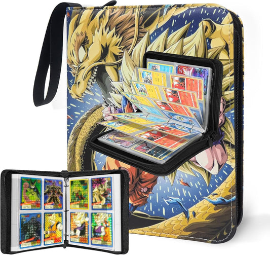 Anime Trading Card Binder for Dragon Cards, 4 Pocket with 50 Sleeves up to 400 Cards TCG Card Binder, Waterproof Card Storage Book, Cards Display Case