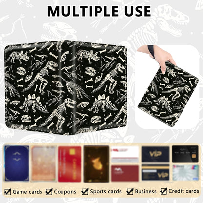 Collectible Trading Card Binder, 400 Card Holders with 50 Removable Sleeves, Portable 4 Pocket Trading Card Collection Albums for Photocard kpop MTG/TCG Game Sports Cards，Funny Dinosaur Bones