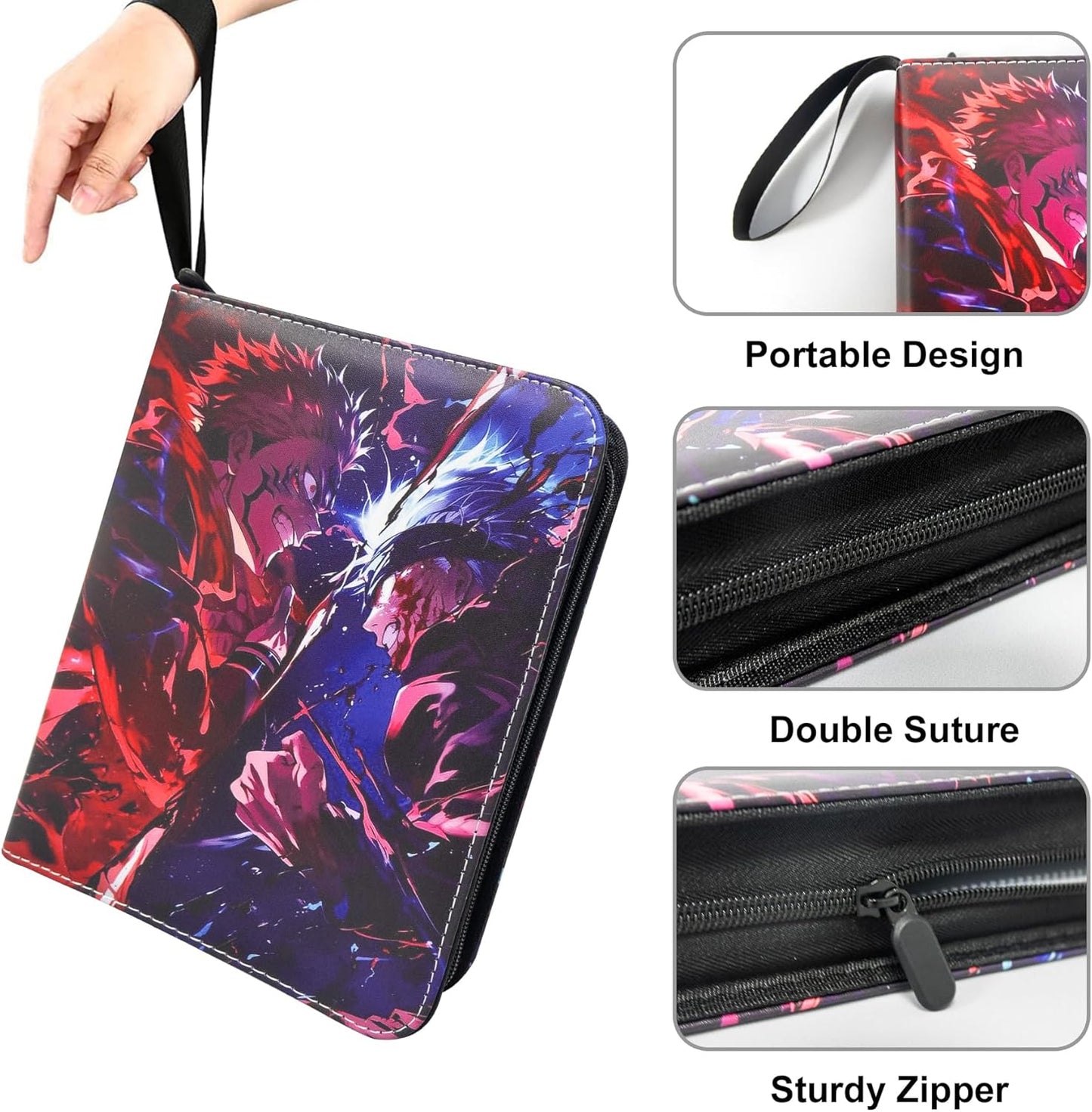 Anime Trading Card Binder for Cards,4 Pocket with 60 Sleeves up to 480 Cards,Waterproof Card Storage Bag with Removable Sleeves for Anime and TCG Cards