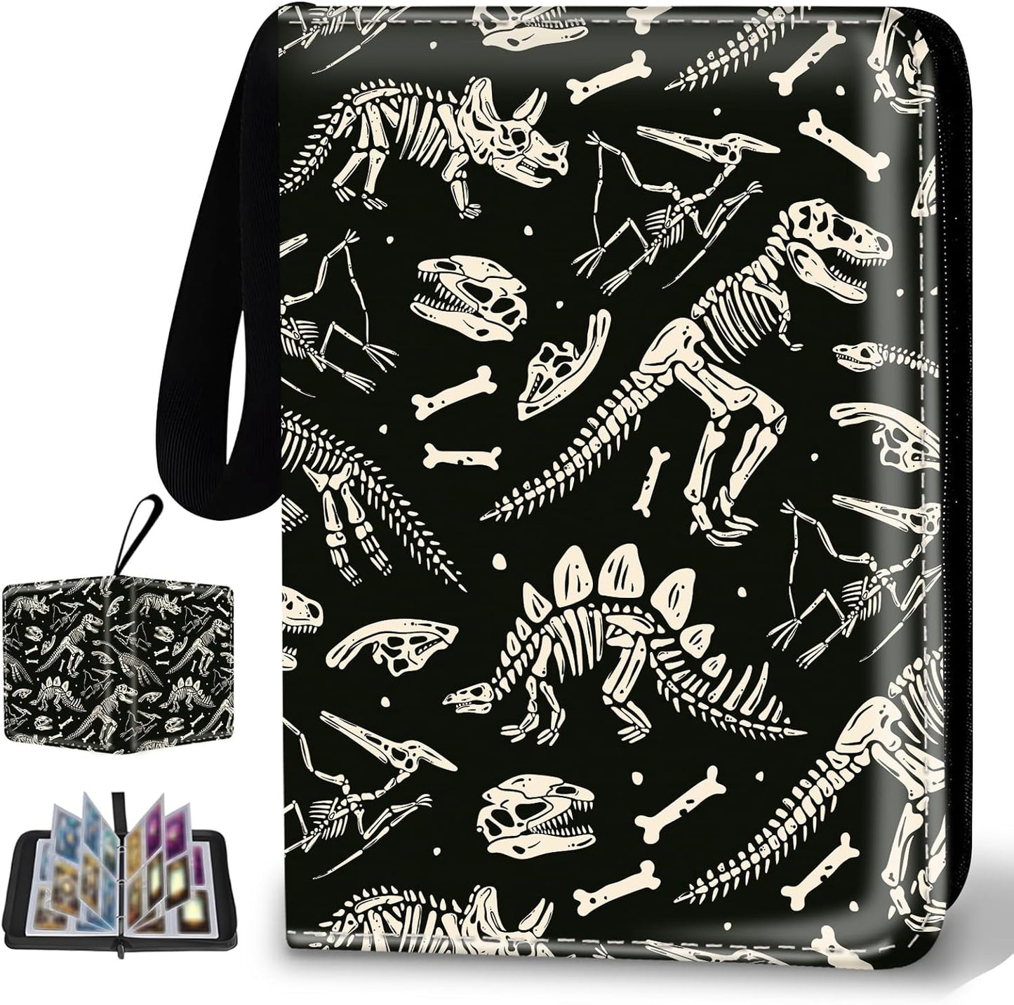 Collectible Trading Card Binder, 400 Card Holders with 50 Removable Sleeves, Portable 4 Pocket Trading Card Collection Albums for Photocard kpop MTG/TCG Game Sports Cards，Funny Dinosaur Bones