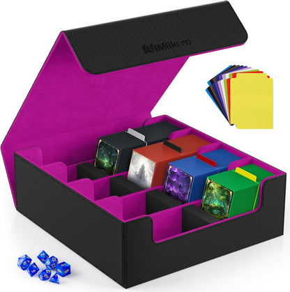 Mlikero Card Deck Case for Trading Cards 1800+, Trading Card Storage Box with 10 Dividers and 3 Foam Stoppers, Leather Magnetic Closure Commander Deck Box Fit for YuGiOh, MTG and Sport Cards