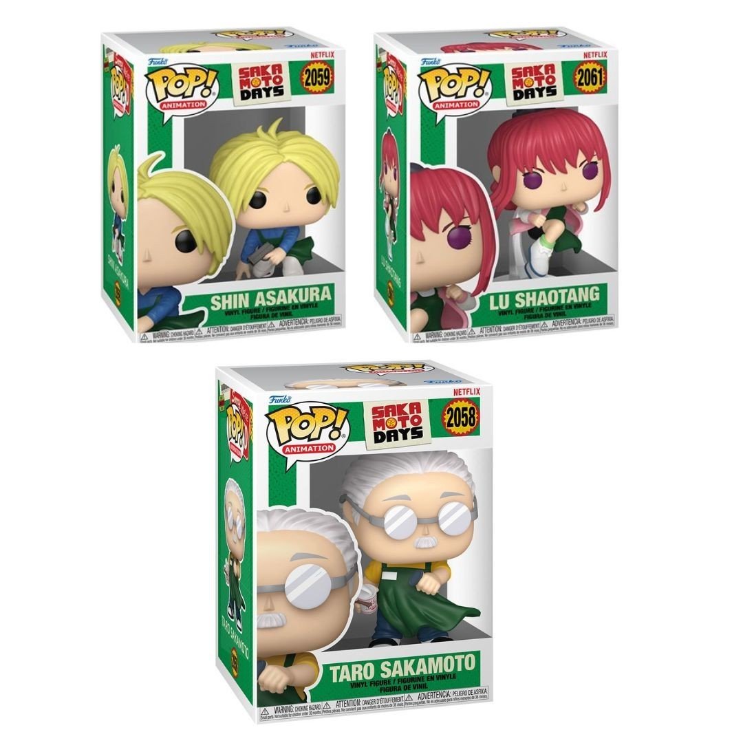 Sakamoto Days Funko Pop! Animation - Set of 3 (Taro Sakamoto #2058, Shin Asakura #2059, and Lu Shaotang #2061) Collectible Vinyl Figures - Estimated Arrival: Nov. 2025 (PRE-SALE)