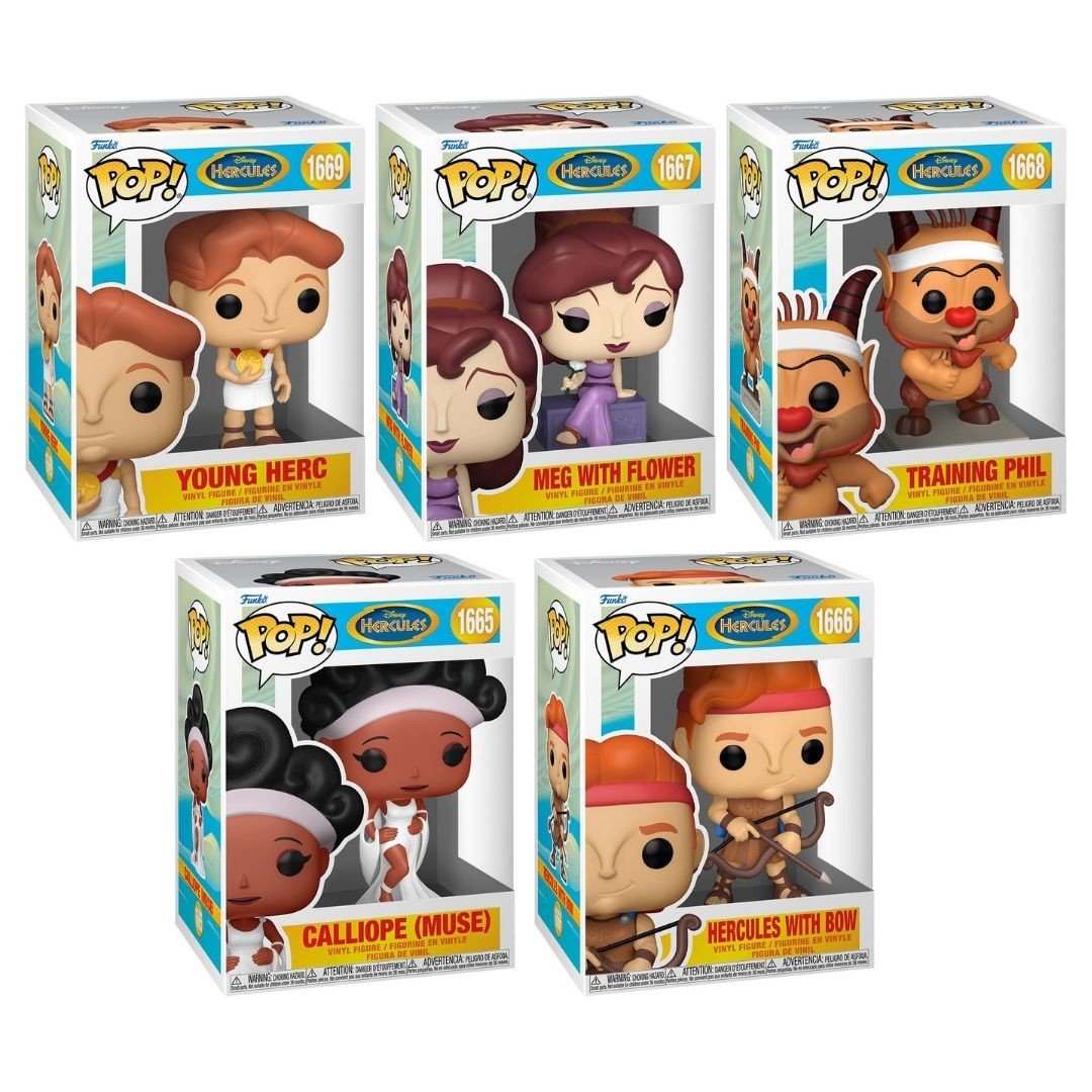 Hercules Wave 4 Funko Pop! Set of 5 (Calliope (Muse) #1665, Hercules with Bow #1666, Meg with Flower #1667, Training Phil #1668, and Young Herc #1669) Collectible Vinyl Figures - Estimated Arrival: Jan. 2026 (PRE-SALE)